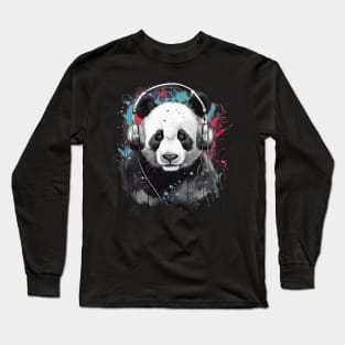 Panda bear in headphones Long Sleeve T-Shirt